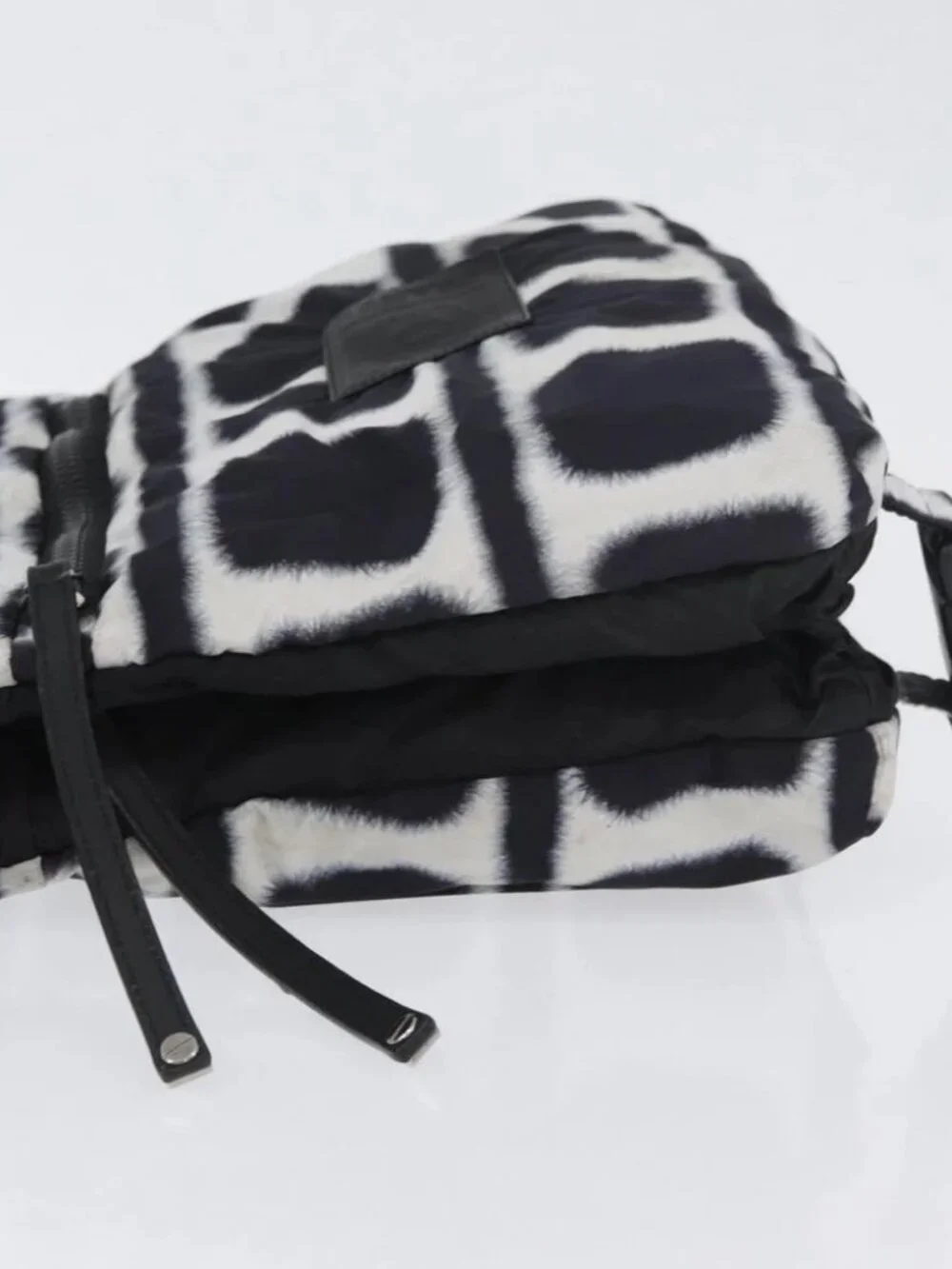 CHANEL Shoulder Bag Nylon Black White Silver CC Auth BA11713A